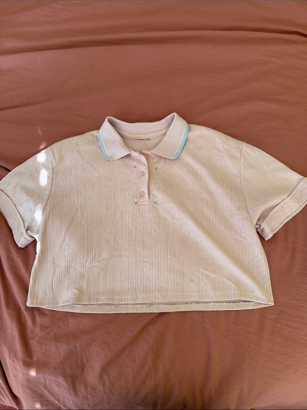 Y2k Cropped Light Pink embroidered polo